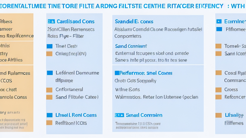 Részletes összehasonlító táblázat három medence szűrőtípussal előnyök hátrányok költségek és karbantartási igények professzionális infografika